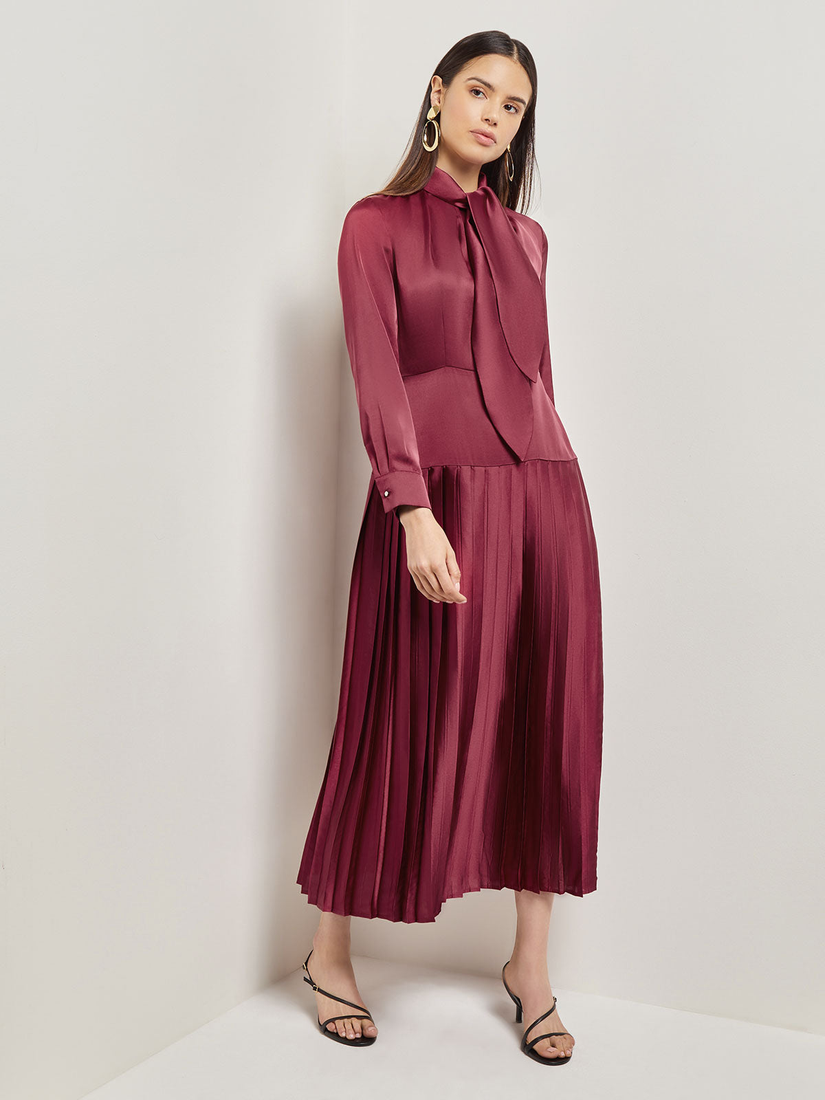 Zara burgundy shop pleated dress