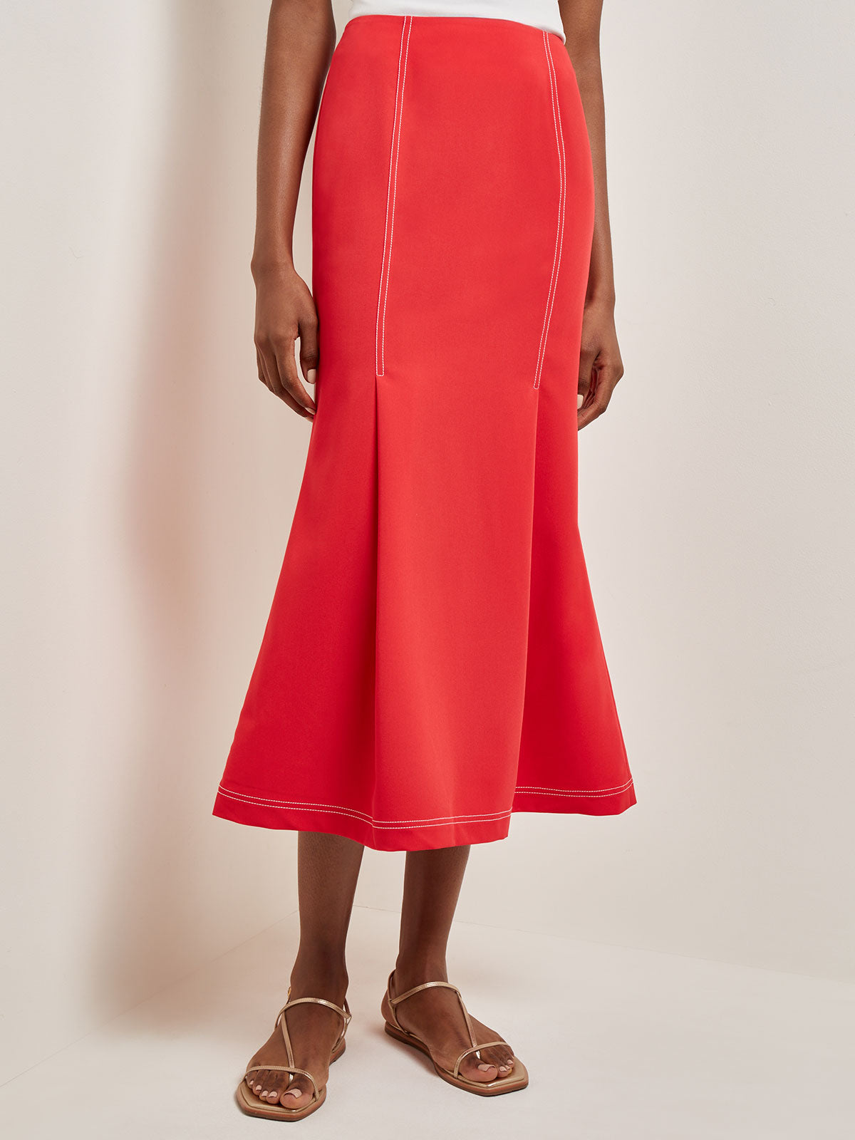 Red shops contrast stitch skirt