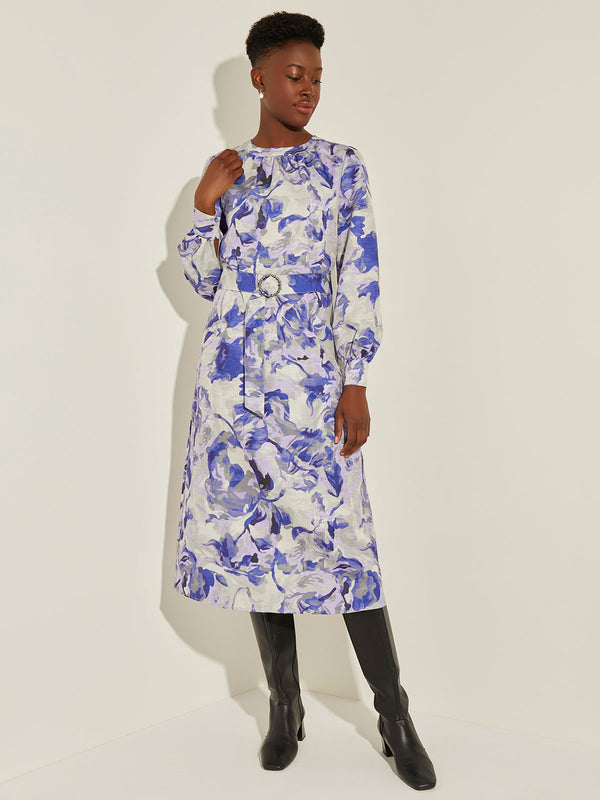 Floral Bishop Sleeve Belted Woven Dress – Misook