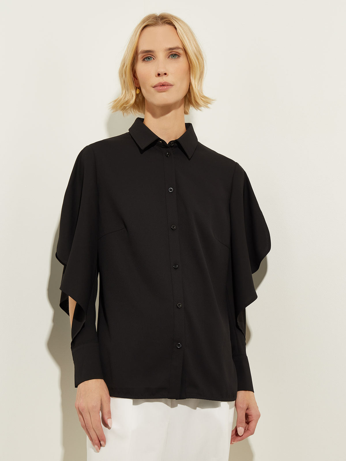 Short Sleeve Black Shirt Ruffle Bottom Tunic
