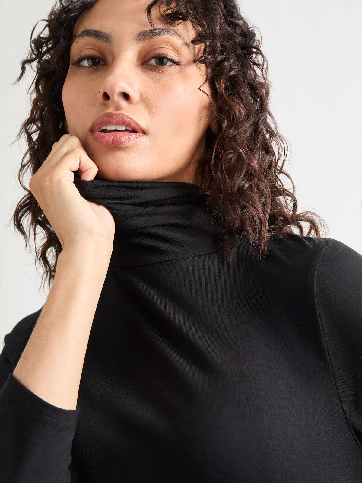 Jersey Turtleneck Top Black