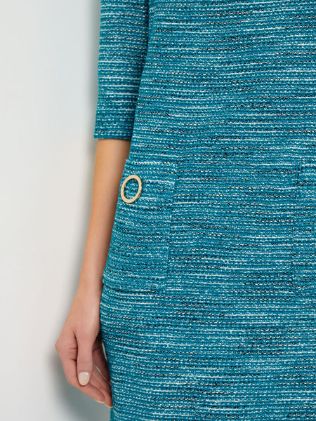 NEW Akris Punto Plaid Tweed Flounce Hem Shift Dress in Blue - Size 2 #D3518