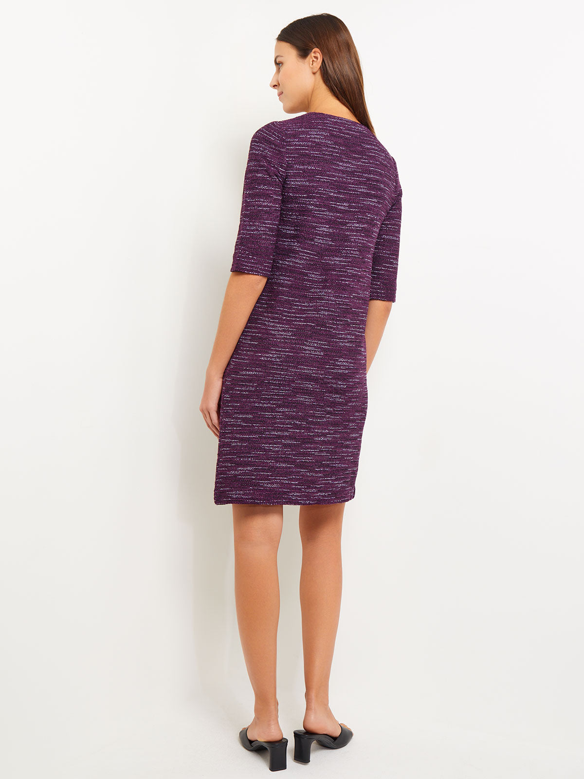 Tweed Knit Shift Dress with Pockets