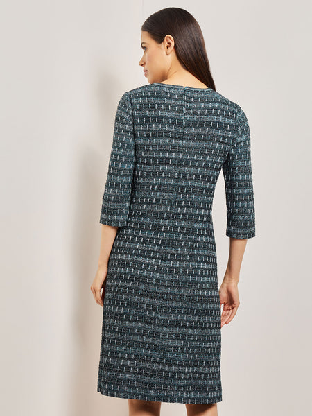 Metallic Accent Tweed Knit Shift Dress