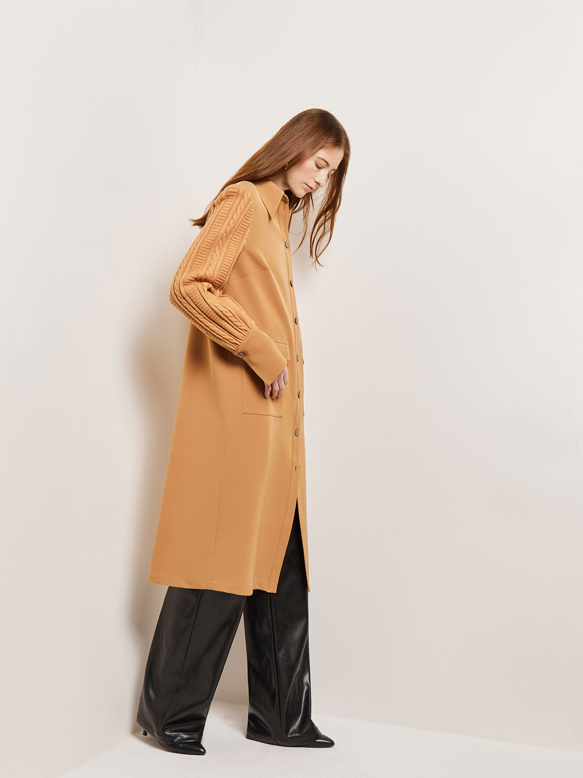 Mink Intarsia Short Hooded Wrap Coat - Ready to Wear