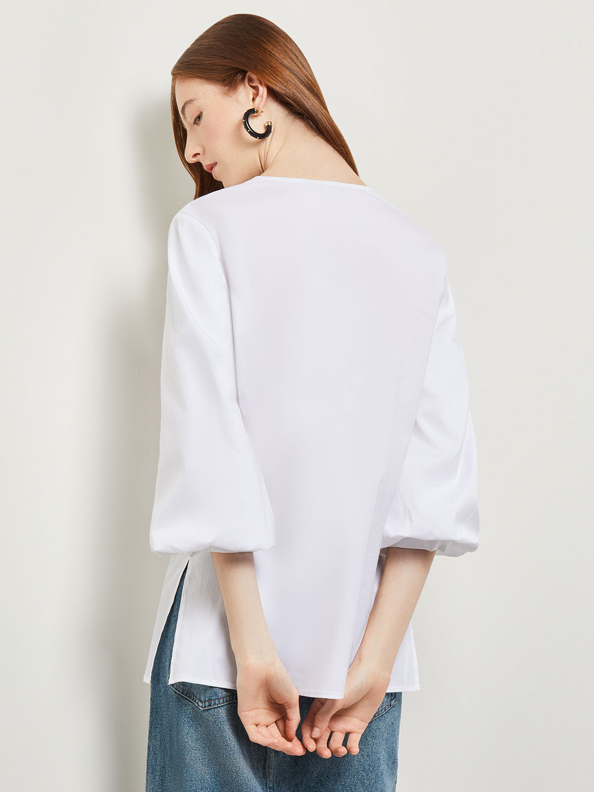 White Pleated Bishop Sleeve Louis Vuitton Blouse Top Shirt. 