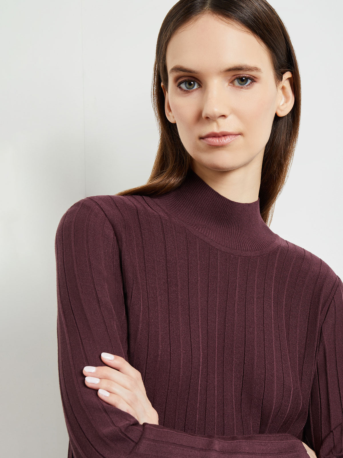 Relaxed-Fit Long-Sleeve Mock-Neck Tunic Sweater