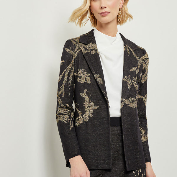Placed Floral Jacquard Tailored Knit Jacket