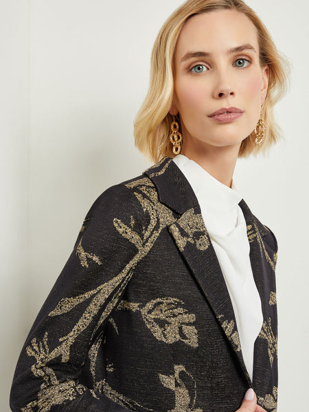 Placed Floral Jacquard Tailored Knit Jacket