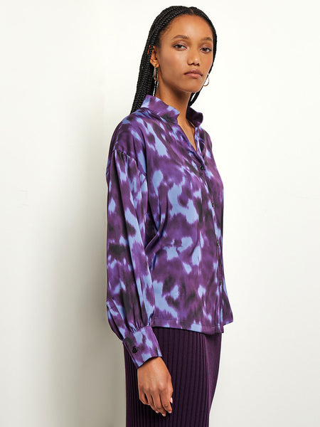 Button Front Blouse - Print Crepe de Chine