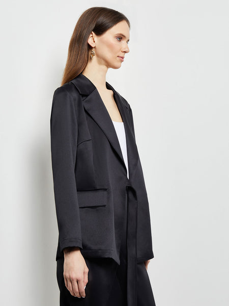 Side-Tie Blazer - Notch Collar Satin Crepe