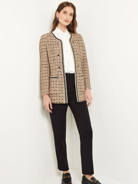 Tailored Fit Jacket - Contrast Trim Tweed Knit