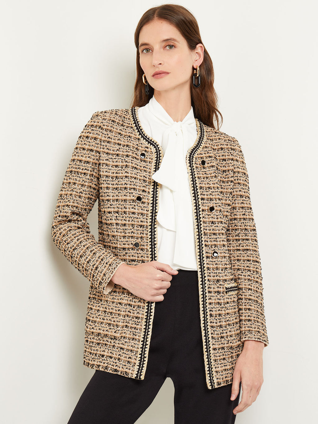 Tailored Fit Jacket - Contrast Trim Tweed Knit