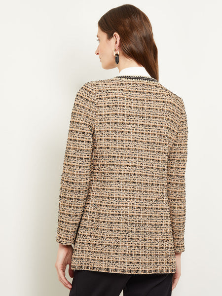 Tailored Jacket - Contrast Trim Tweed Knit