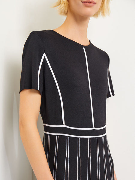 Contrast Stripe A-Line Soft Knit Dress, Black & White