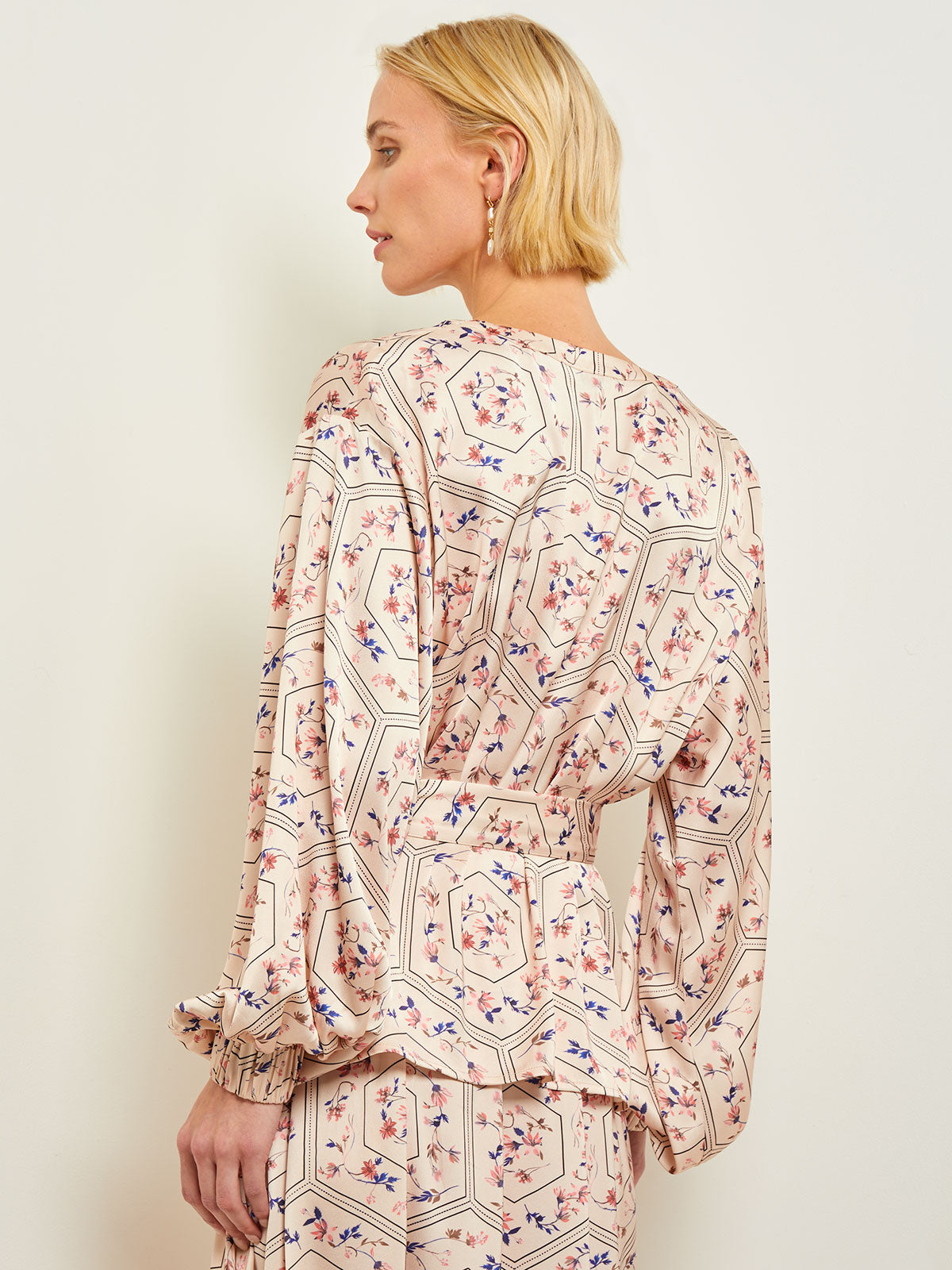 Balloon Sleeve Belted Blouse - Floral Print Crepe de Chine