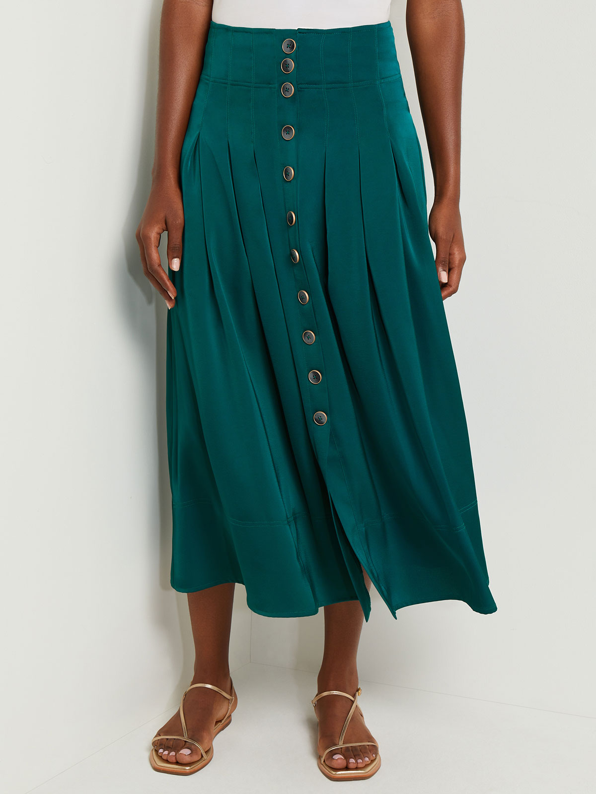 Maxi Button Front A Line Skirt Pleated Woven