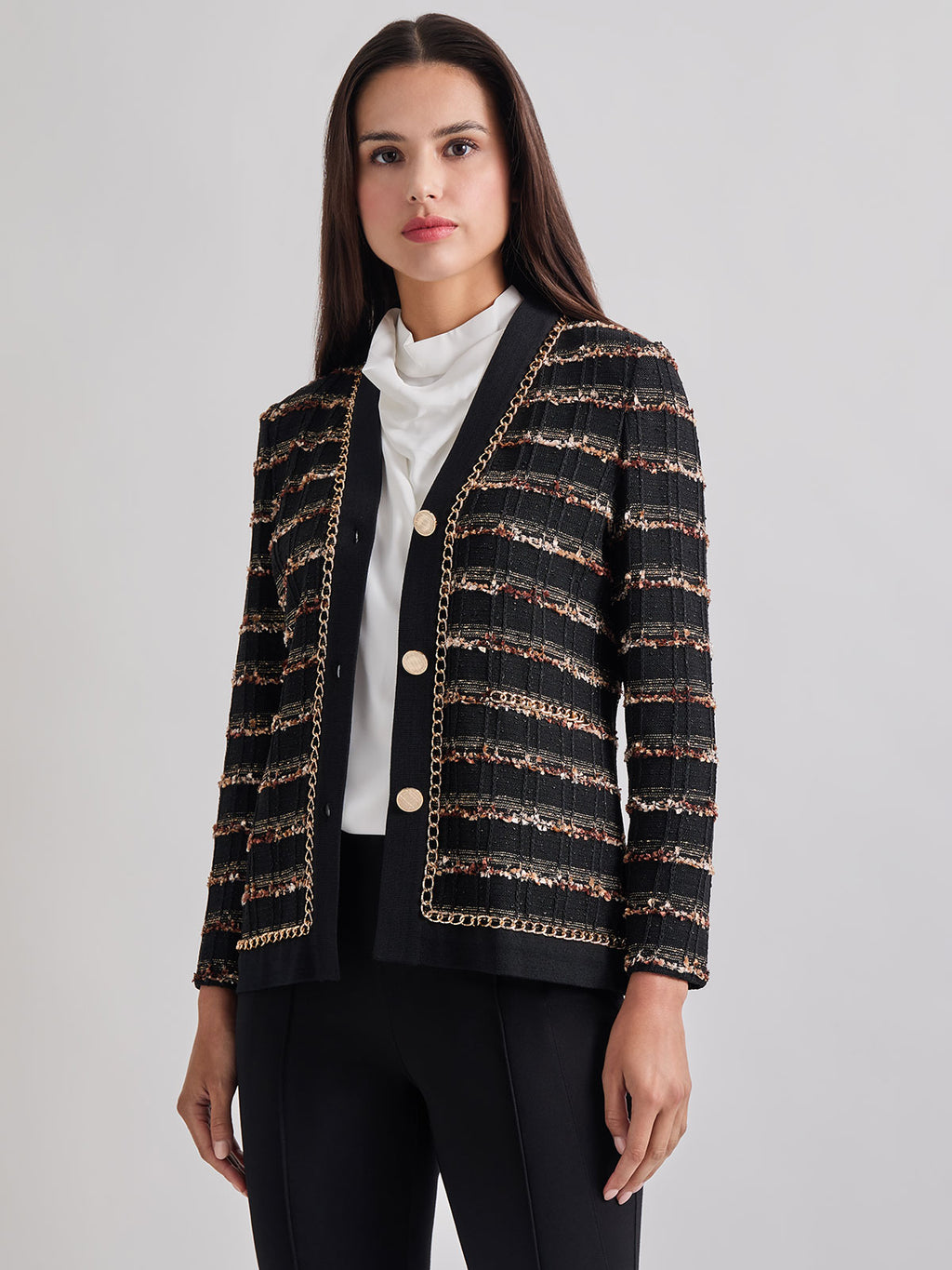 Misook shops Chain Trim Tweed Knit Jacket