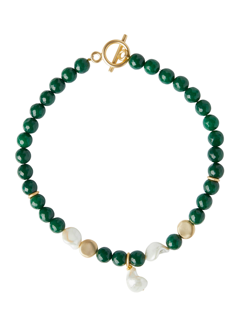 Baroque style pearl good necklace with jade pendent gold-plated