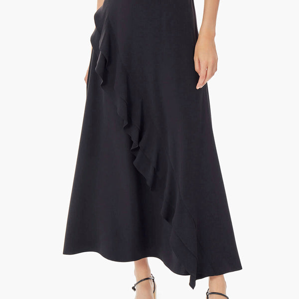 Double Ruffle Crepe Maxi Skirt, Black | Misook