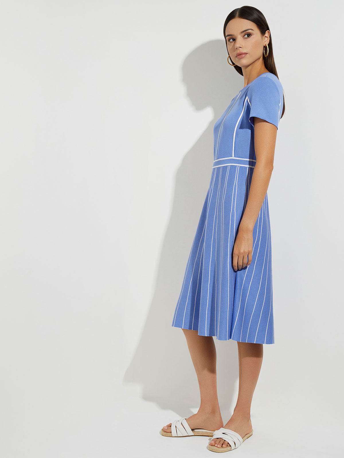 A Line Knit Dress - Blue Short Sleeve Dress | Misook