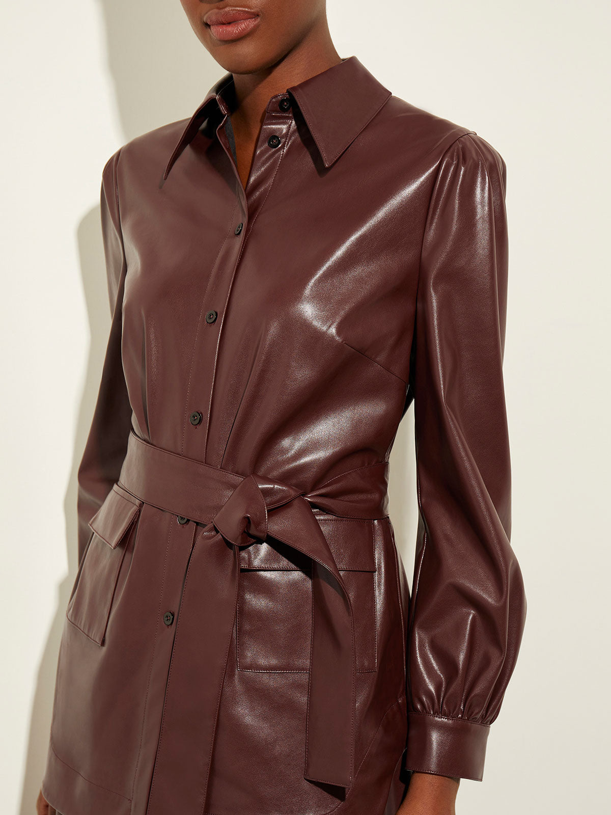 Vegan Leather Jacket - Brown Shirt Jacket | Misook