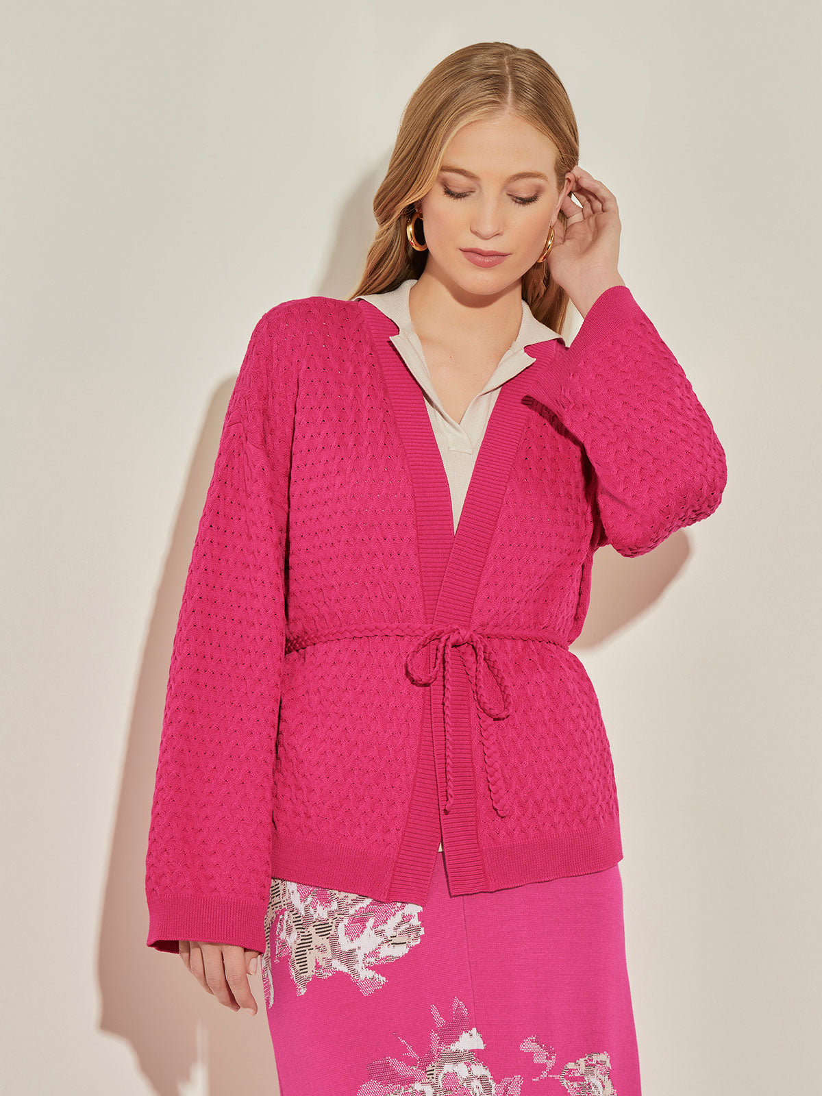 Belted Cardigan - Pink Knit Cardigan | Misook