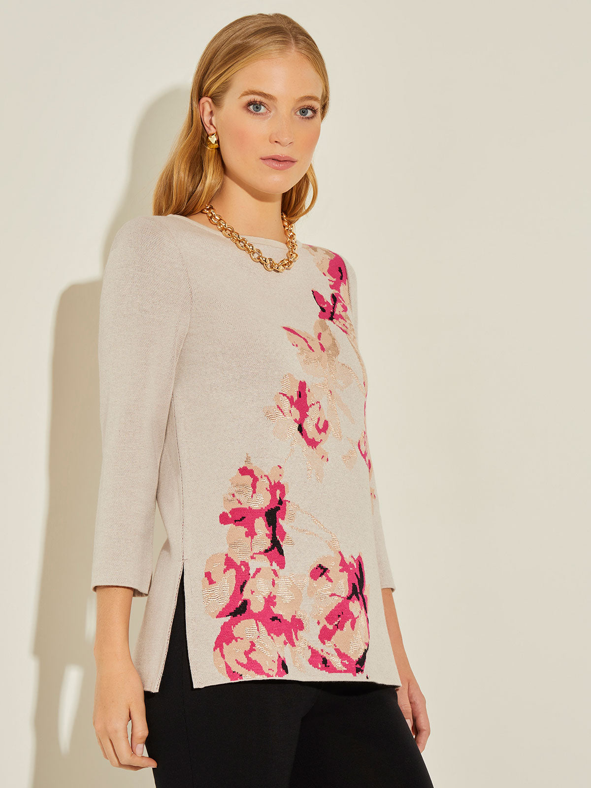 Placed Jacquard Floral Knit Tunic