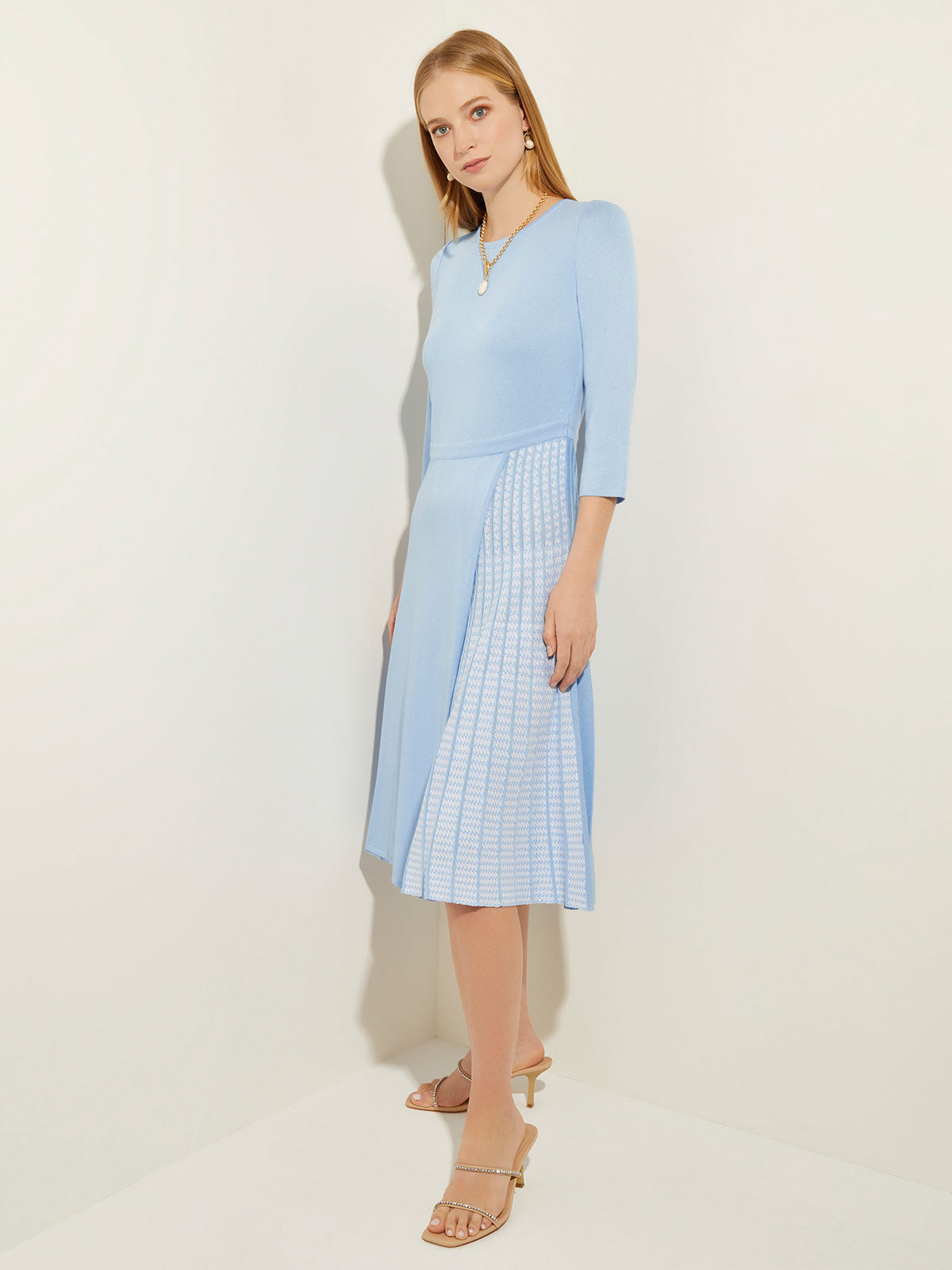 Pleated Contrast Panel Soft Knit Dress