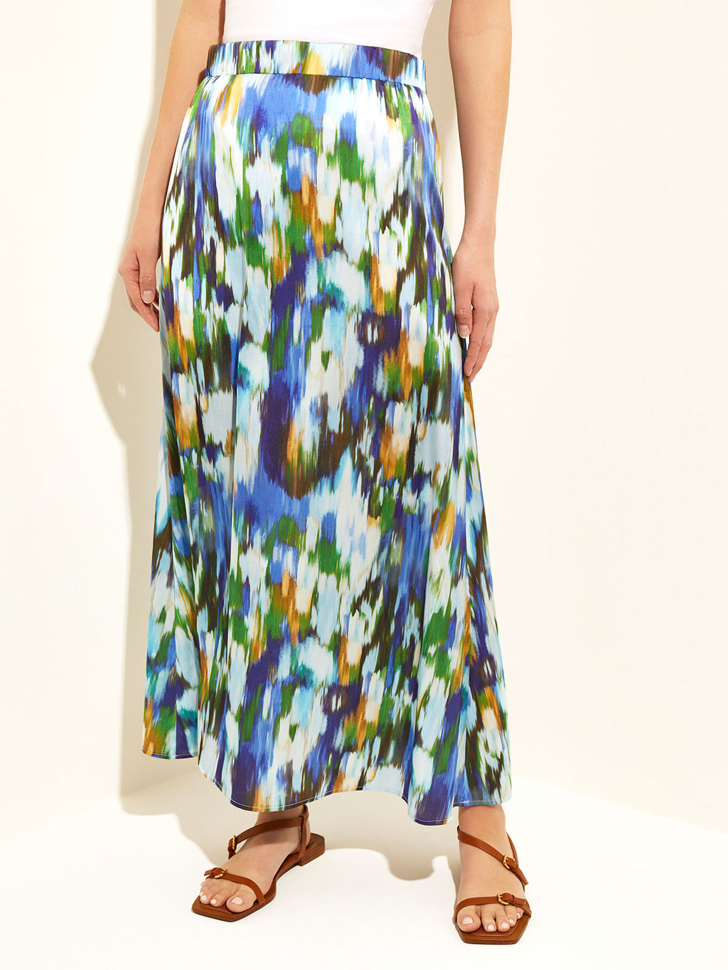 Natural Watercolor Crepe de Chine Maxi Skirt