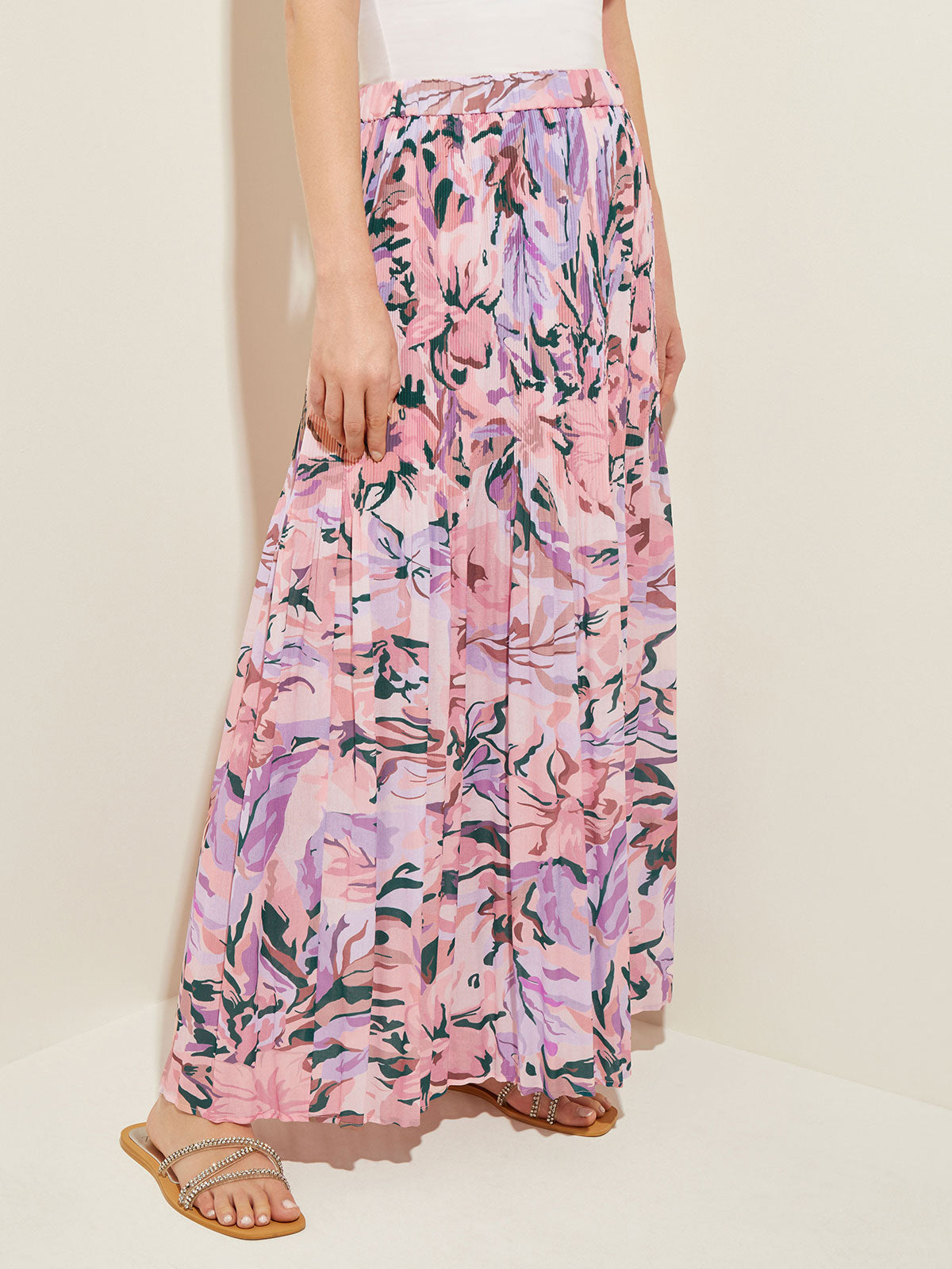 Pink Pleated Skirt - Floral Maxi Skirt | Misook