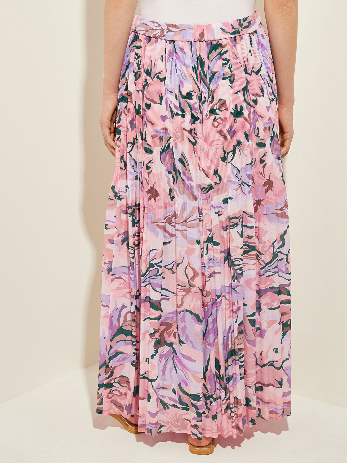 Pink Pleated Skirt - Floral Maxi Skirt | Misook